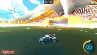 Rocket League 3v3 match. Clean shot at corner goal