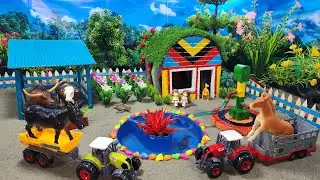 DIY mini Farm Diorama with house for Cow,Pig | Mini Hand Pumb Supply Water Pool for animals #diy #55