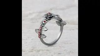 Rose Skull Engagement Ring Red Garnet Flower Gothic Gun Metal