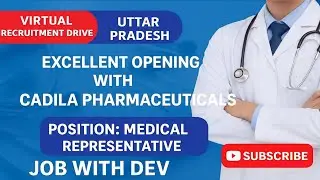 Medical Representative की भर्ती | UP में MR Job | Virtual Interview 2025. CADILA Pharmaceuticals में