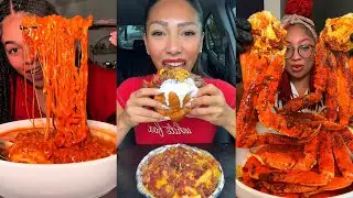 TIKTOK Mukbang Compilation | SeaFood Boil, Duke's, Buldak, Chipotle, Wingstop & More!