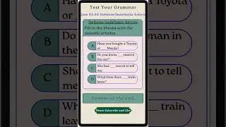 Quiz 05.04 Definite Indefinite Article | Test Your English Grammar. Learning Tenses the Easy Way.