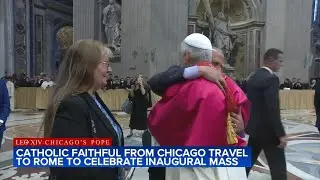 Pope Leo XIV hugs brother Louis Prevost after his inaugural Mass