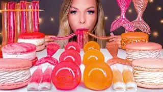 ASMR PINK & PEACH* BUTTERCREAM MACARON, STRAWBERRY CHEESECAKE, MERMAID TAILS, ROOIBOS TEA MUKBANG 먹방