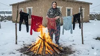 The daily life of a rural mother in cold and snowy weather|village life iran