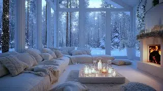 Relaxing Music in White Room | Snowfall & Fire Sounds for Relaxation, Meditation, Sleep