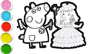 Peppa pig With Princess Drawing Painting & Colouring For kids & Toddlers ll Easy Kids Drawing 