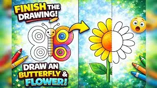 Finish the Drawing. Butterfly and Flower for Kids