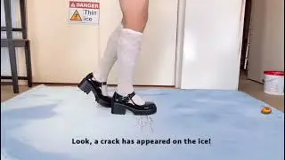 Patent leather Mary Janes walk across thin ice to fetch toy, cliffhanging