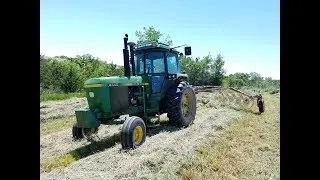 Raking Hay! - John Deere 4440 and H&S 12 Wheel Rake!