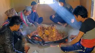 Pork cooking and Having in the village by villagers