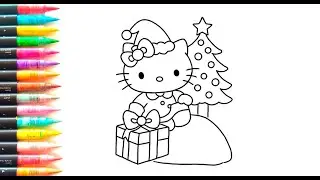 MENGGAMBAR DAN MEWARNAI KARTUN HELLO KITTY MERAYAKAN NATAL, drawing and coloring step by step