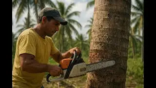 Survival skill cooking coconut worm in tree