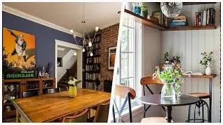 75 Medium Tone Wood Floor Dining Room With A Brick Fireplace Design Ideas You'll Love 🔴