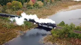 Essex Steam Train as seen in Deep River, Connecticut (drone footage).