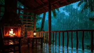 Sitting on the Wooden Porch on a Rainy Summer Night | Campfire Sounds for Sleep & Stress Relief