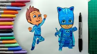How to Color Catboy and Connor from Pj Masks Step by Step Easy Coloring pages for Kids and Beginners