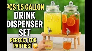 2PCS 1.5 Gallon Glass Drink Dispenser Set 🍹 Perfect for Parties, Lemonade, Juice & Iced Tea!