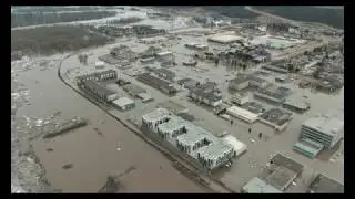 April 27, 2020. Downtown Fort McMurray, viewed from the Clearwater River (drone video)