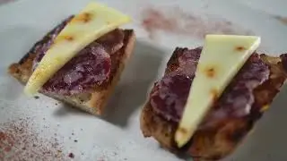 SALCHICH&Oacute;N IB&Eacute;RICO DE BELLOTA AND PAPRIKA-INFUSED MANCHEGO CHEESE TOAST