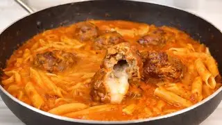 PASTA CON ALBÓNDIGAS RELLENAS DE QUESO 🍝🧀 ¡Receta fácil y deliciosa! 😋