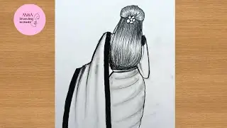 How to Draw a Beautiful Woman in Saree - Backside || Pencil Sketch for Beginners || Girl drawing