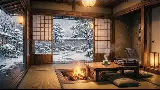 4K Anime Lofi | Winter Snow Ambience & Cozy Japanese Washitsu | Relaxing Jazz Music for Study/Sleep