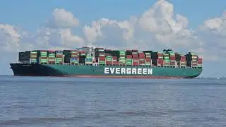 Auf der Elbe bei Otterdorf, Containerschiff Ever Greet der EVERGREEN Rederei