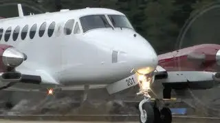 Beechcraft King Air 350 close up taxi and takeoff