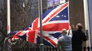 Union flag taken down outside EU Council building in Brussels