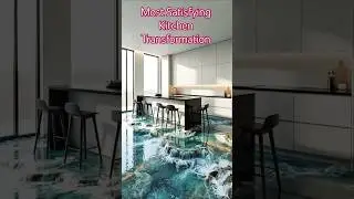 3D Waterfall 🌊in a modern kitchen #epoxyart #interiordesign  #epoxyfloor