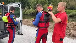 Aufbau der Behelfsbr&uuml;cke f&uuml;r 