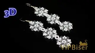 Beaded Snowflake Earrings. 3D Beading Tutorial