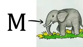 Beautiful elephant drawing &hearts;️|| Easy way to draw elephant from letter m || @ARTBYANJAL 