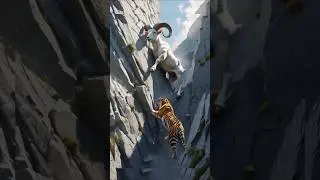 Tiger Falls While Chasing Goat on Steep Mountain Cliff! 🐐 🐅 | #wildlifedrama