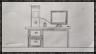 Computer Desk Drawing | How to draw a Computer table | Masum Arts Studio | Computer Table