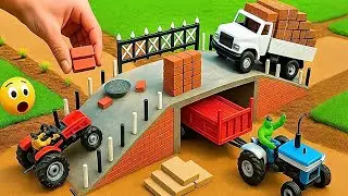 DIY Mini Truck Builds Brick & Metal Railing Bridge | Fun Construction Science Project #1