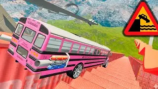 Insane BeamNG Drive Physics &ndash; School Bus Down Stairs Jumps Crash Test Compilation
