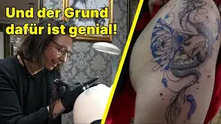 Birgit t&auml;towiert einen BLAUEN DRACHEN f&uuml;r Nathalie!