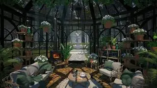 Spring Sunlounge / Greenhouse | Day & Sunset Ambience | Woodstove Burner & Forest Nature Sounds