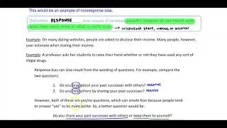 2.1 Objective 6: Identify Sampling Bias, the Nonresponse Bias, and the Response Bias of a Study
