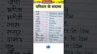 रिश्तो के नाम हिंदी और अंग्रेजी में | FAMILY MEMBERS RELATIONS NAME IN HINDI AND ENGLISH, vocabulary