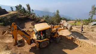 JCB Backhoe Loader Hilly Road Construction | Cutting & Leveling Hilly Road