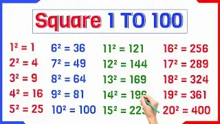 Square 1 to 100 || Square Numbers 1 to 100 || 1 se 100 tak Square || 1 to 100 Square