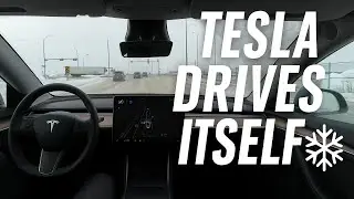 Tesla FSD on Snowy Calgary Roads | Fully Autonomous Fun Drive 2025