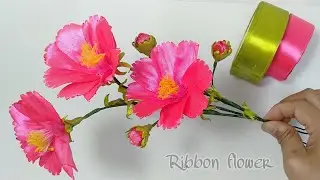 How to make satin ribbon flower easy | cosmos ribbon flower