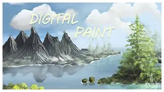 digital painting art illustrating nature scene with mountains