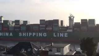 World's biggest container ship CSCL GLOBE leaves Hamburg