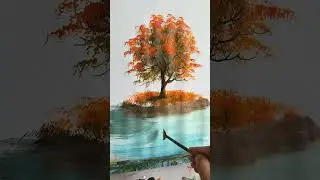 #003 - Painting a Red Autumn Tree Reflected on the River 🌅 | Acrylic Short