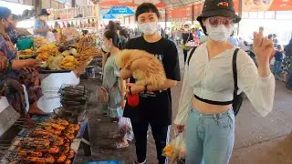 Cambodian Countryside Food Tour 2022, Walking at Kien Svay Food Market, Kandal Province